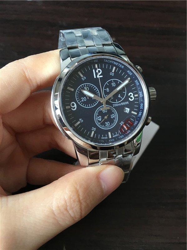 Free shipping high quality watch quartz stopwatch luxury watch chronograph watches Stainless steel band sapphire glass 011