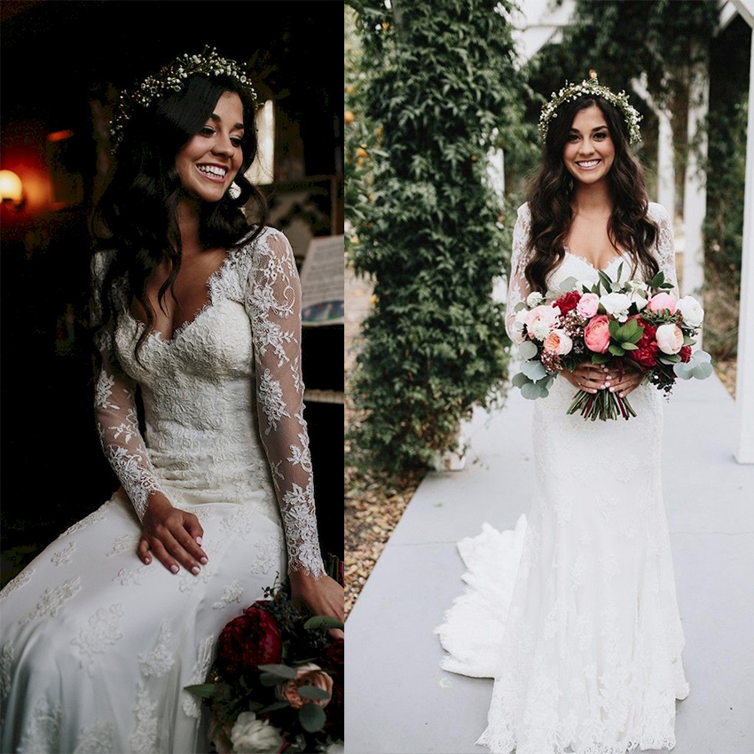 Elegant Cheap Country Full Lace Wedding Dresses Plugging V Neck Long Sleeve Applique Floral Beach Bridal Gowns 2018 berta bridal Designer, Custom made from color chart
Elegant Cheap Country Full Lace Wedding Dresses Plugging V Neck Long Sleeve Applique Floral Beach Bridal Gowns 2018 berta bridal Designer, Custom made from color chart
