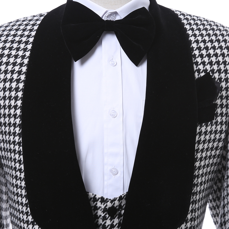 New Fashion Houndstooth Groom Tuxedos Groomsmen Blazer Excellent Men Business Formal Prom Party Suit Customize(Jacket+Pants+Tie+Vest) NO;937