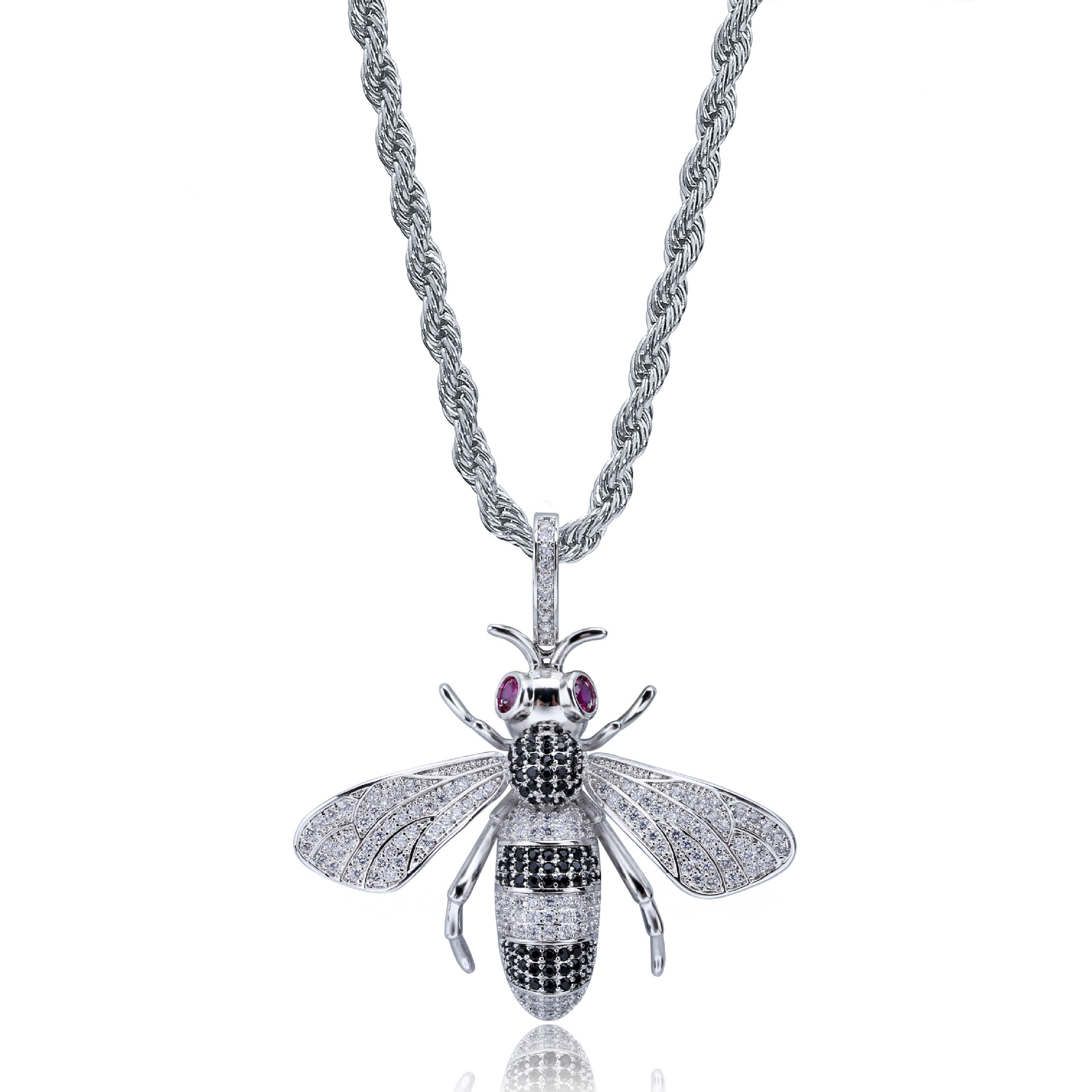 Iced Out Pendant Hip Hop Jewelry Micropave Simulated Diamond CZ Bling Bee Pendant Necklace with Rope Chain for Men Luxury Designer