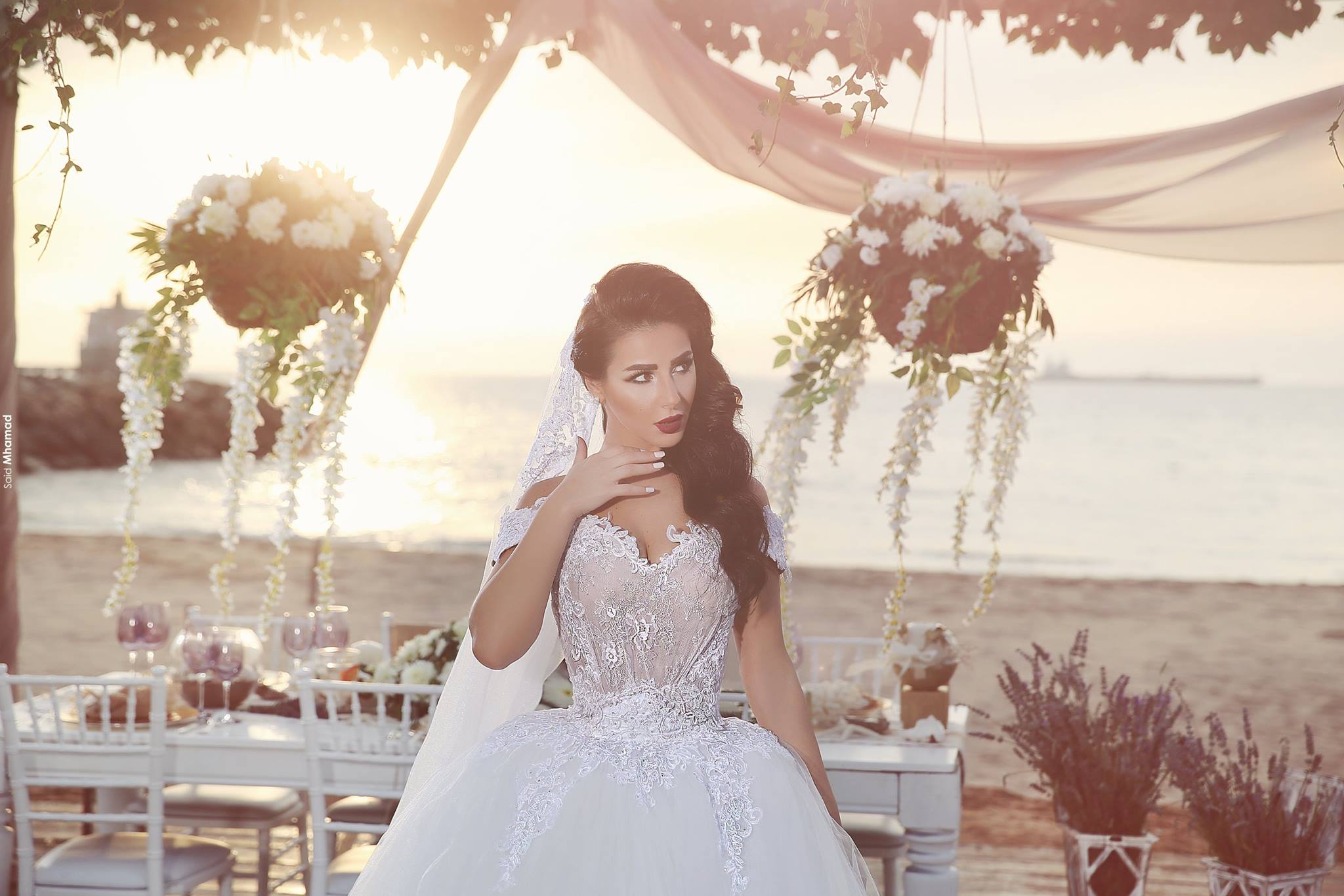 Designer Said New Mhamad Lace Ball Gown Dresses Tiered Tulle Off Shoulder Applique Sweep Train Wedding Bridal Gowns Robe De Marie s