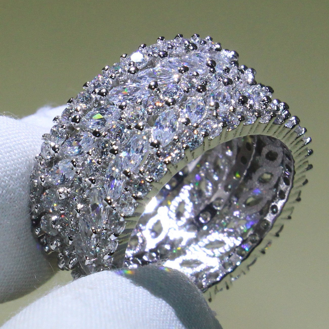 Sterg Sier Marquise CZ 5 Rows Wedding Rings for Women