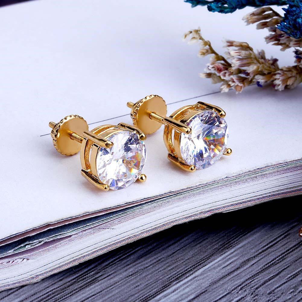 8mm Hip Hop Stud Earrings Silver Gold Plated CZ earring mens womens earing ear ring Women Men designer earings luxury Jewelry Gift