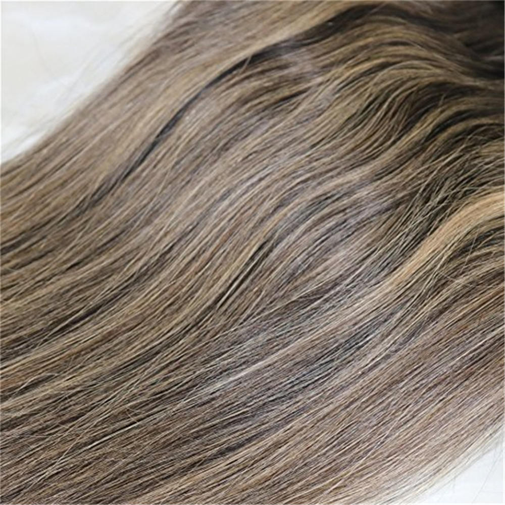 Ombre Color Remy Human Hair Bundles #1b Natural Black to #6 Medium Brown and Natural Black Clip in Human Hair Extensions 7pcs 120g
