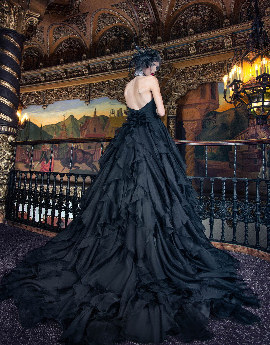 Black Wedding Dresses Sweetheart Tiered Sweep Train Sleeveless Black Gothic Bridal Dress Custom Made Plus Size Vintage Wedding Gowns