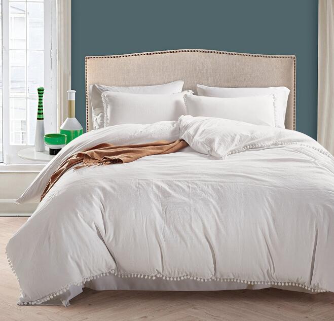 Solid Color Bedding Set with Tassel Brief Chic Style Sheet Duvet Cover Pillowcase Home Wedding Decoration