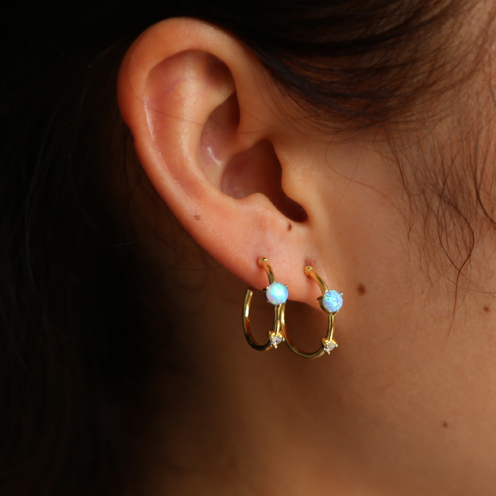 925 sterling silver opal hoop earring gold plated minimal thin circle hoops simple fashion girl women gift earring jewelrys