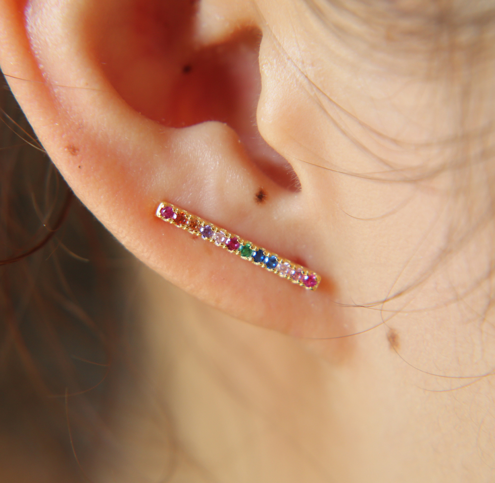 rainbow bar earring long ear climber fashion women jewelry 925 sterling silver colorful design Gold plated fashion jewelry
