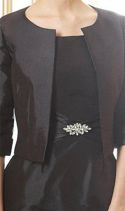 Elegant Black Mother Of The Bride Dresses Sleeveless Jewel Neck Crystal Design Elastic Satin Mothers Dress Formal Two Pieces Evening Gowns