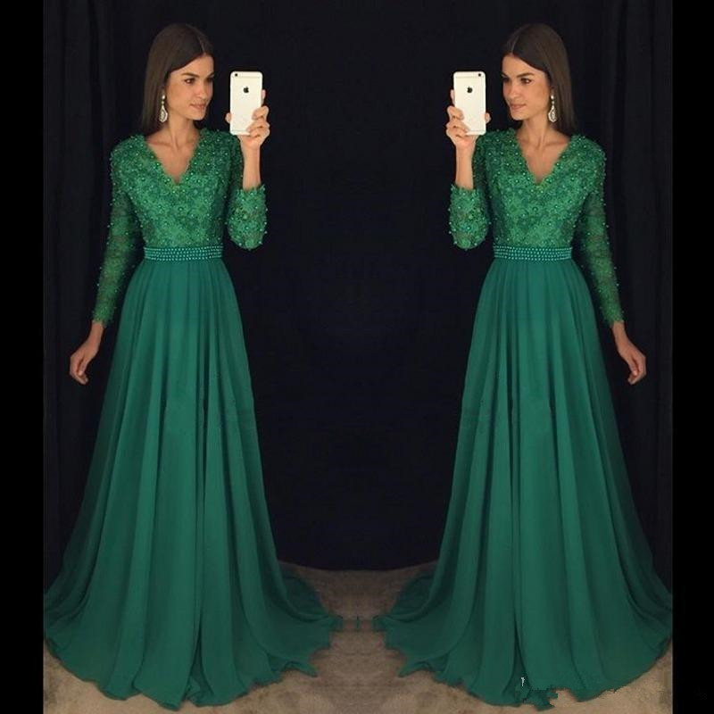 Emerald Green Lace Chiffon Long Sleeve Prom Pageant Dresses Modest V-neck Beaded Plus Size Women Formal Occasion Evening Dress, Gray
Emerald Green Lace Chiffon Long Sleeve Prom Pageant Dresses Modest V-neck Beaded Plus Size Women Formal Occasion Evening Dress, Gray