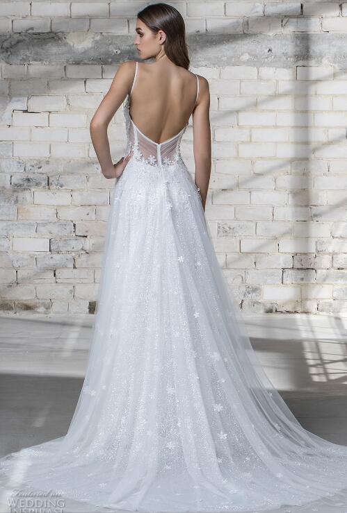 Pnina Tornai 2019 Wedding Dress White Sexy Spaghetti Floral Applique Backless Sweep Train Bridal Gowns Garden Wedding Dresses
