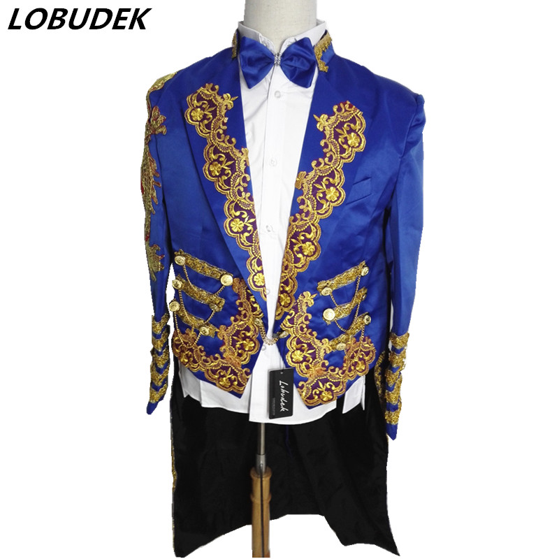 Male Magician's court Tuxedo clothing Prom Host Tailcoat Men wedding Singer stage Costumes Fashion Blue slim Tails suit jackets
Male Magician's court Tuxedo clothing Prom Host Tailcoat Men wedding Singer stage Costumes Fashion Blue slim Tails suit jackets