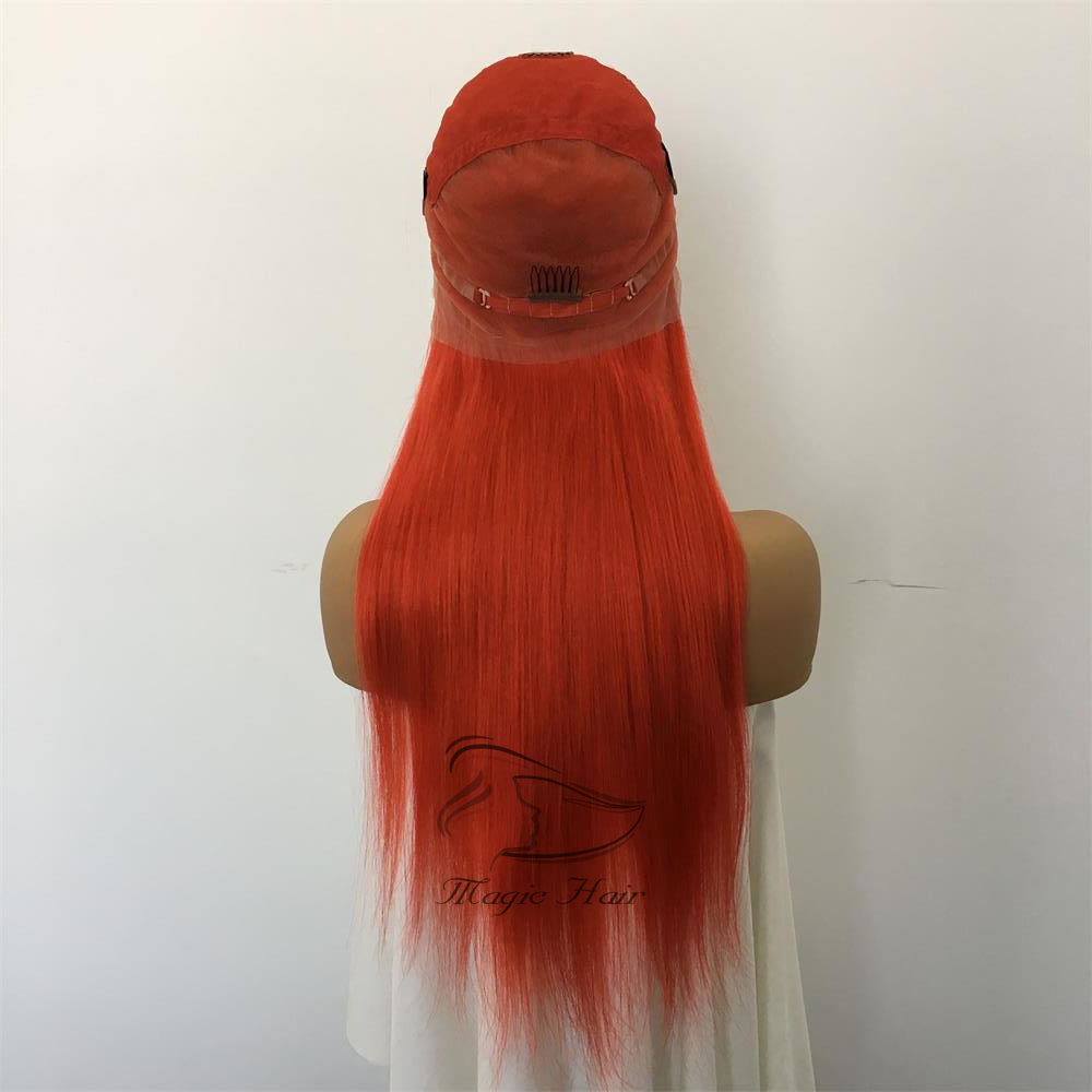Full Lace Human Hair Wigs Red Color Silky Straight Brazilian Virgin Human Hair 150 Density Lace Front wig With Baby Hair Glueless