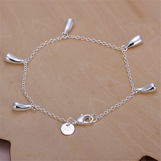 Five water drop hand chain sterling silver plated bracelet ;Hot sale men and women 925 silver bracelet SPB218