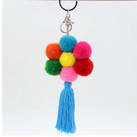 1pc Colorful Flower POM POM Tassel Keychain Pompons Bag Accessories Keychain Key Ring Pendant Jewelry