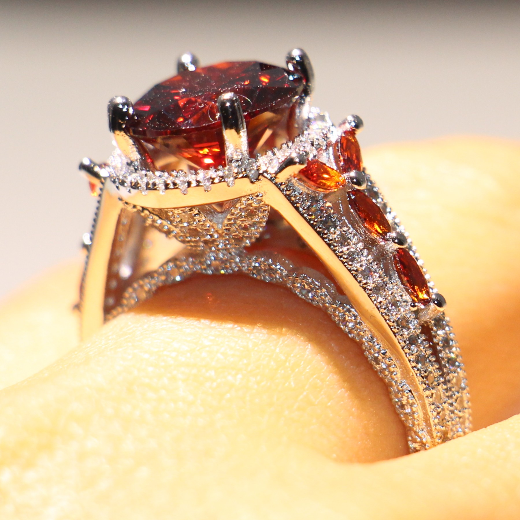 Sterg Sier Garnet Eternity Wedding Band: Round Cut CZ Dia Promise Ring for Women 45d0