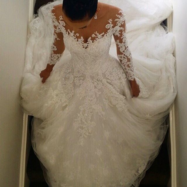 Dubai Arabic New Sheer Neck Long Sleeves Beaded Robe De Mariage Cathedral Train Wedding Dress Bridal Gowns Church 6660306