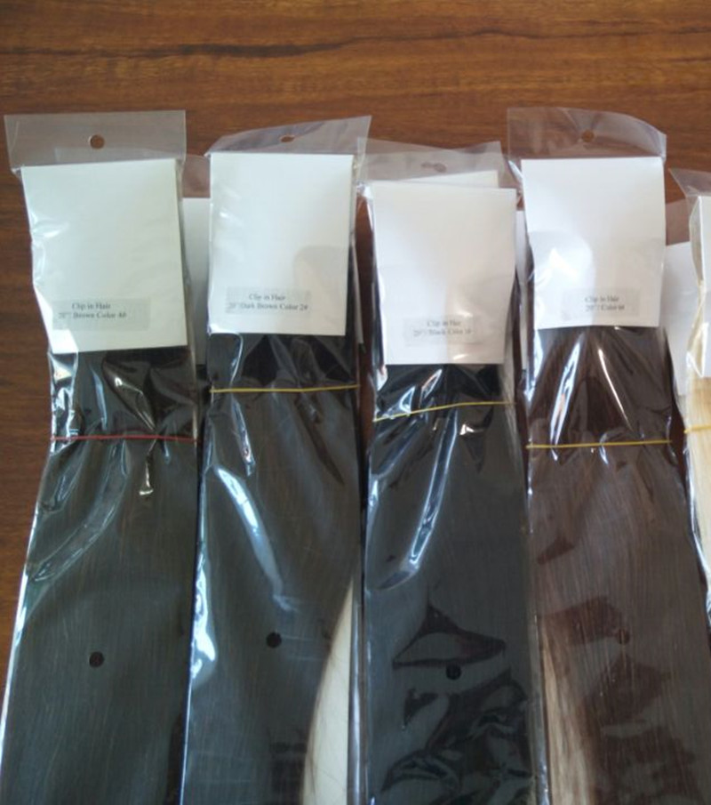 Human brazilian Clip in Hair Extensions Virgin Hair 70-160g option set with natural Black color and ash brown for options