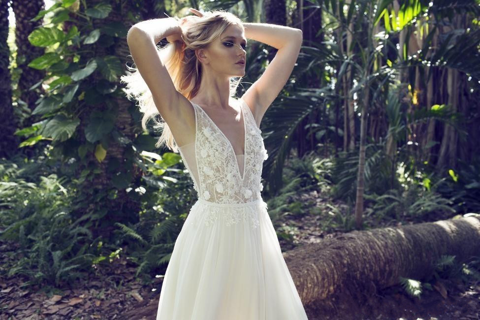 limor rosen wedding dresses 3d floral appliques sleeveless v neck a line bridal gowns lace vintage low back beach dresses