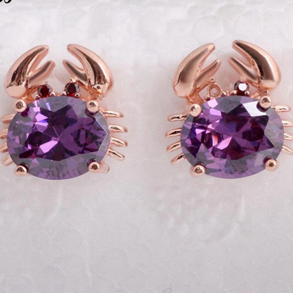 Ruby Amethyst Blue Crystal Stud Earrings Cute Animal Earrings For Women Girls 18k Rose Gold Filled Fashion Jewelry Gift Lovely Earrings