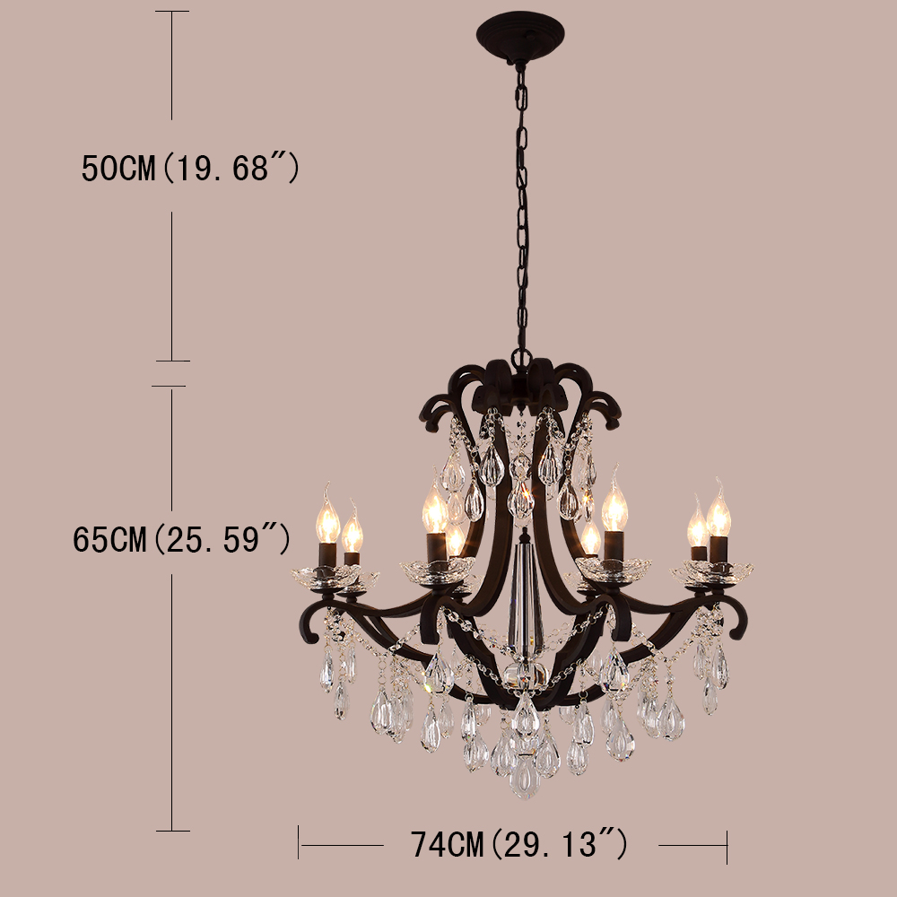 Vintage Iron Crystal Pendant Lights K9 Crystals Chandelier Light fixtures black for Living Room Bedroom Restaurant Porch