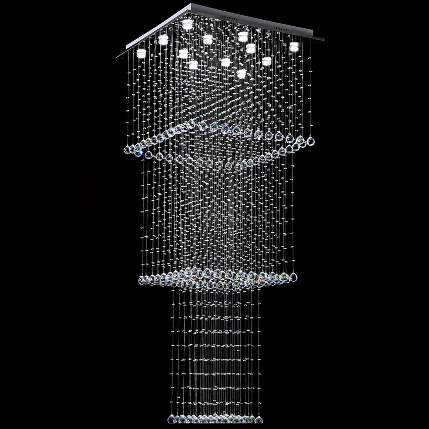 Modern Square Crystal Chandelier Lights Stair Hanging Light Fixture LED Hallway Indoor Lighting Luminaire Suspension GU10