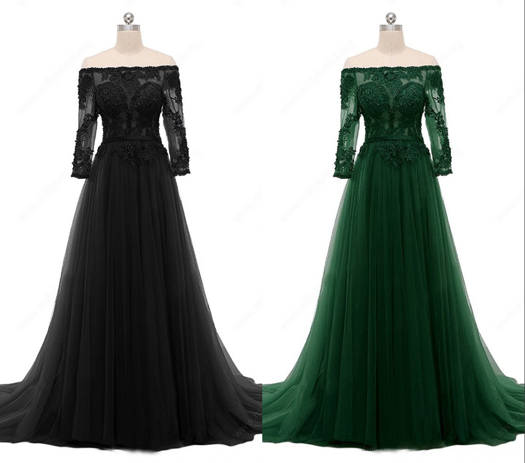Gorgeous Green Black Evening Gowns Long 2018 Illusion Sleeves Off shoulder Lace Applique Beaded Tulle A line Real Photos Cheap Prom Dress, Nude
Gorgeous Green Black Evening Gowns Long 2018 Illusion Sleeves Off shoulder Lace Applique Beaded Tulle A line Real Photos Cheap Prom Dress, Nude