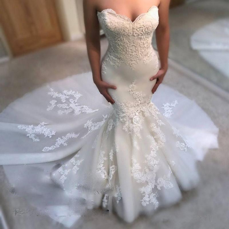 vintage sweetheart wedding dresses cheap lace appliques sweep train mermaid wedding gowns tulle bohemia bridal dress