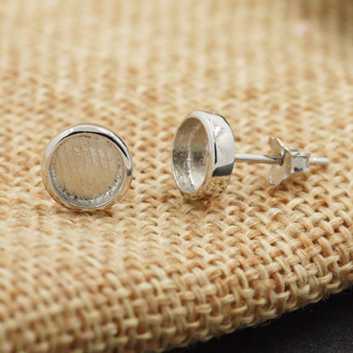 925 Sterling Silver Stud Earrings for Women 4.5x4.5mm 6x6mm 7x7mm Round Cabochon Semi Mount Earrings Setting