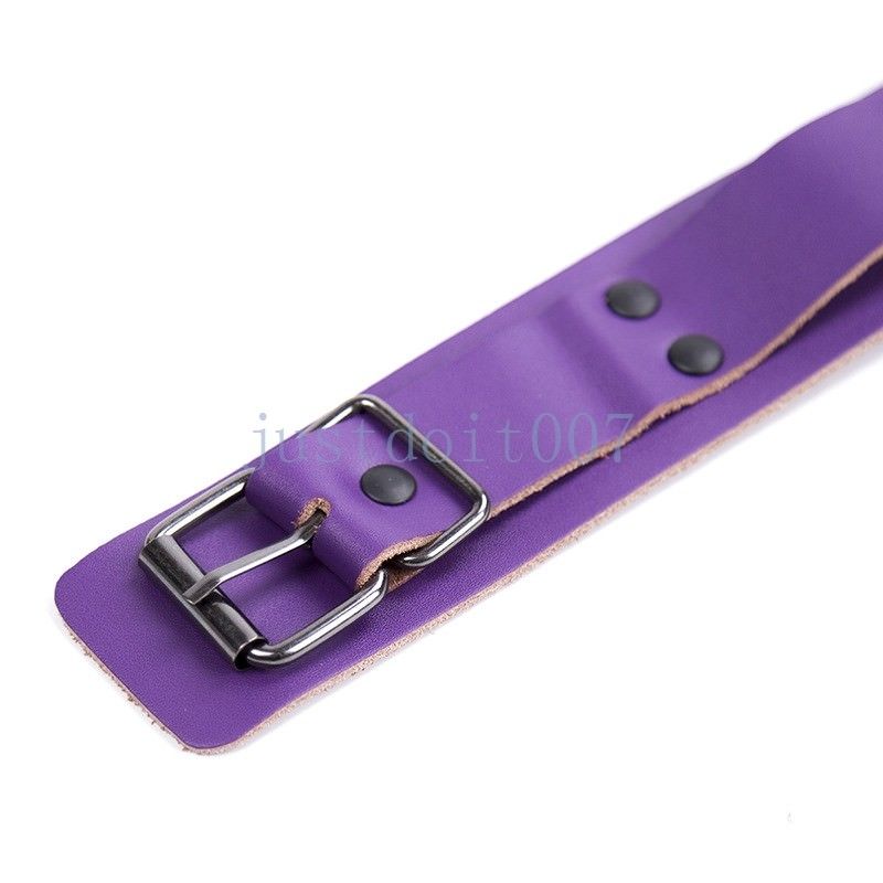 Bondage Real Leather Buckled Chain Restraints Neck Collar Prop Clips Clamp cuffs Cosplay #R45