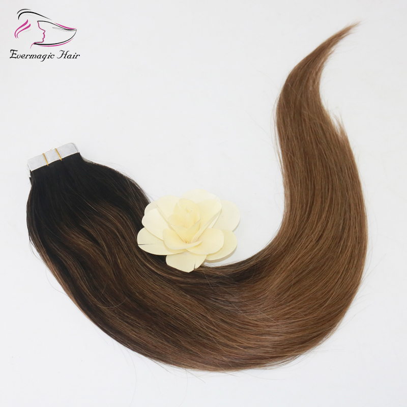 Top Grade High Quality Virgin Remy Hair Balayage Color 2/8# Straight Human Hair PU Tape Hair Extension