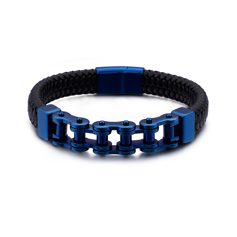 Vintage Men's Stainless Steel Bicycle Chain Bracelet Thick Heavy Hip Hop Rock Motorcycle Chain Leather Weaving Bangle Jewelry