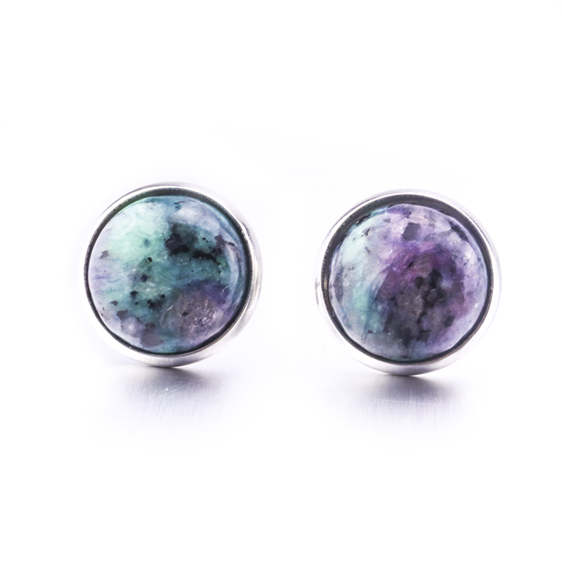 Natural stone 8mm 10mm 12mm White Green Turquoise opal pink crystal Stone Druzy stud Earrings Jewelry for Women