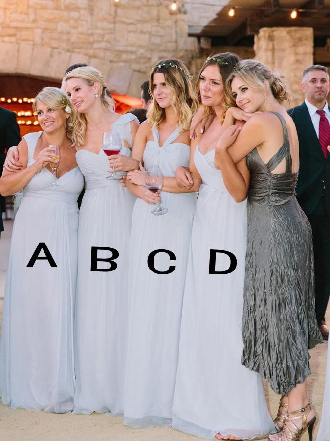 Cheap Long Chiffon Bridesmaid Dresses New 5 Mixed Styles Floor Length Elegant Garden Bridesmaid Gowns for Weddings Prom Party Dress