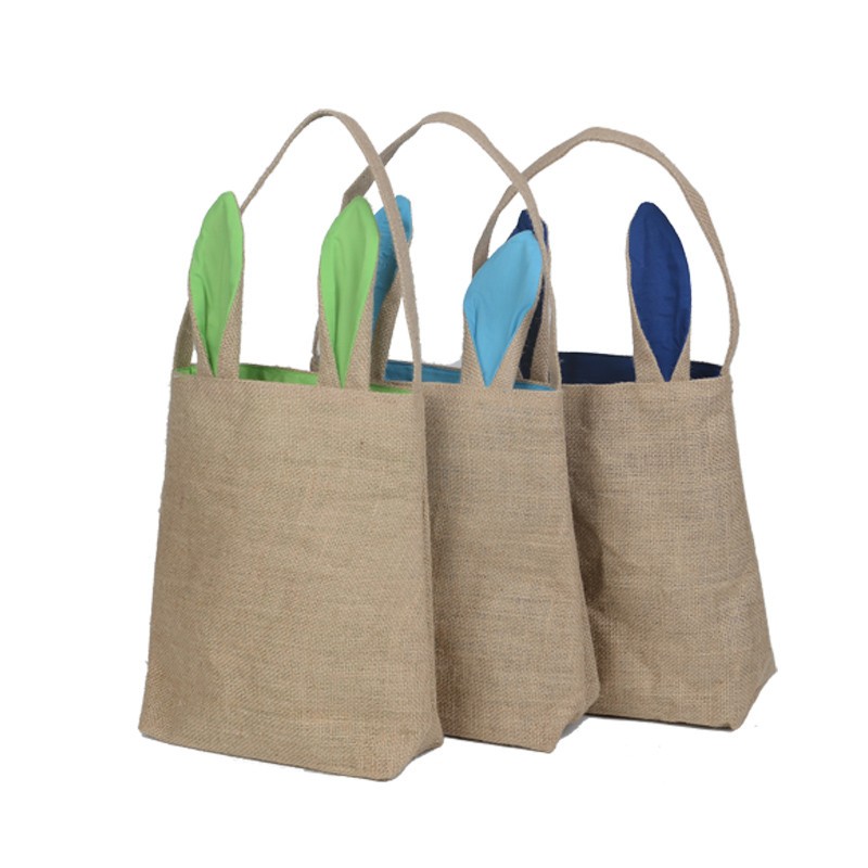 Burlap Easter Basket with Bunny Ears 14 Colors Bunny Ears Basket Cute Easter Gift Bag Rabbit Ears Put Easter Eggs