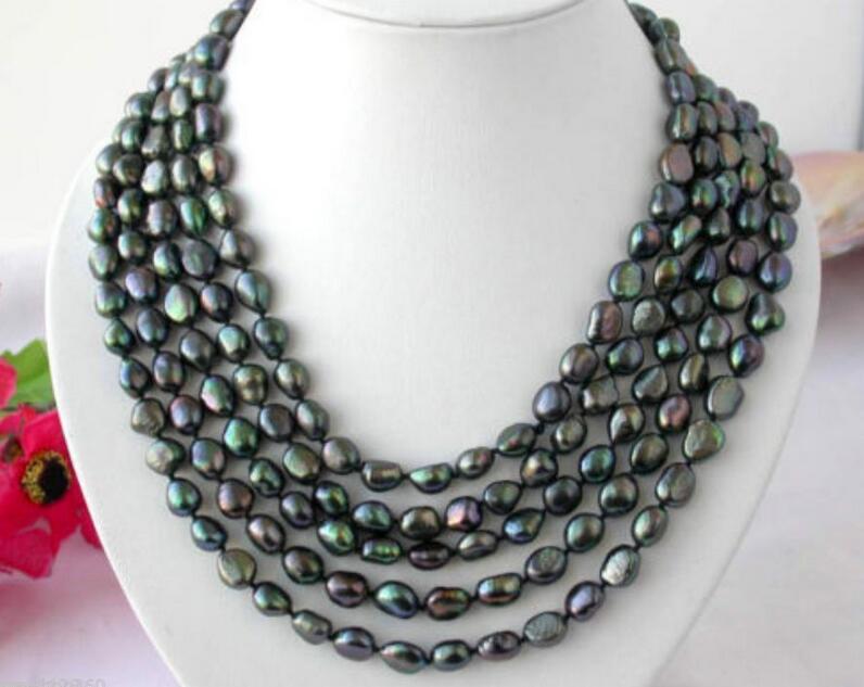 Long 100" 8-9mm baroque black Cultured Irregular pearl NECKLACE