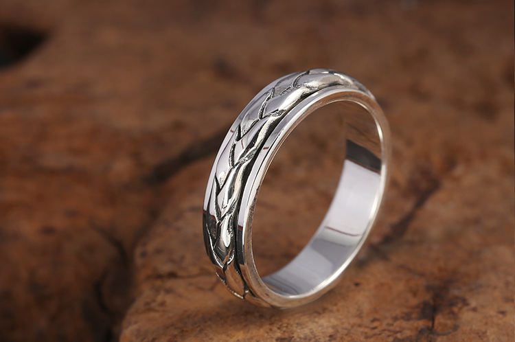 Brand new 925 sterling silver vintage jewelry American & European style braid shape rotational designer mens band ring free shipping