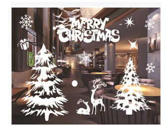 Christmas Static Sticker Snowflake Removable Christmas Glass Window Sticker With Elk Tree Small Bell For Christmas Decoration
