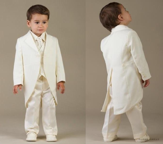 Handsome Notch Lapel Center Vent Ivory Tailcoat Boy Formal Wear lovely Boy Wedding Blazer Child Birthday Prom Suit(jacket+pants+tie+vest )47