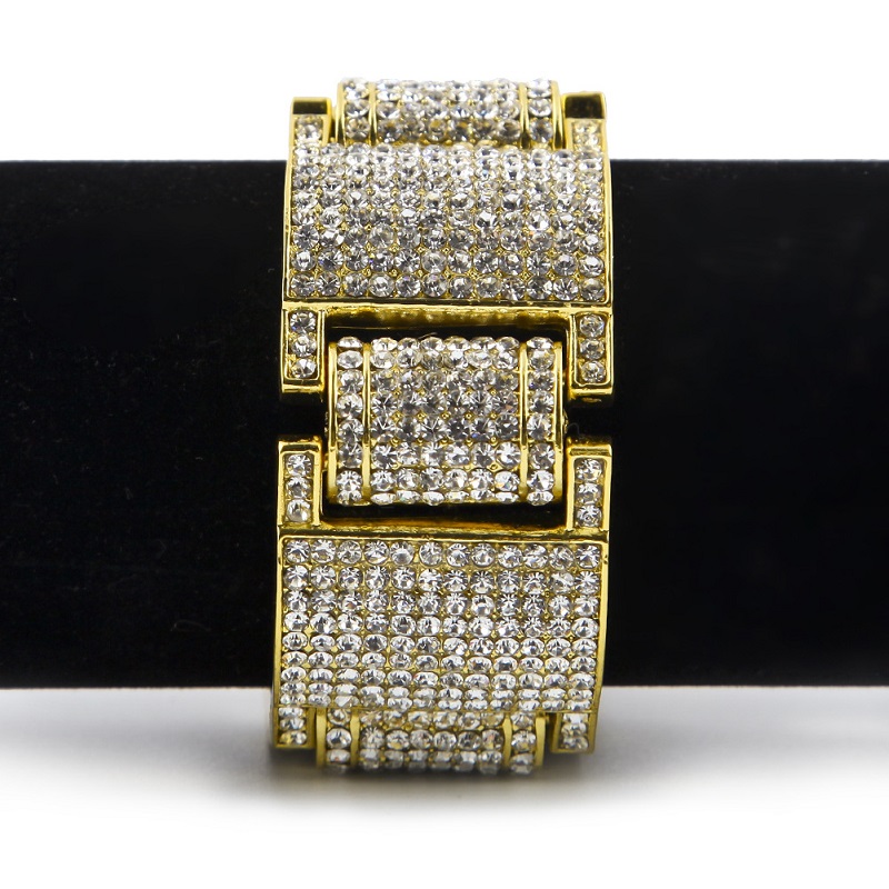 Mens Hip Hop Exaggerated Gold Link Bracelets Jewelry Fashion Rhinestone Diamond Iced Out Bracelet For Men