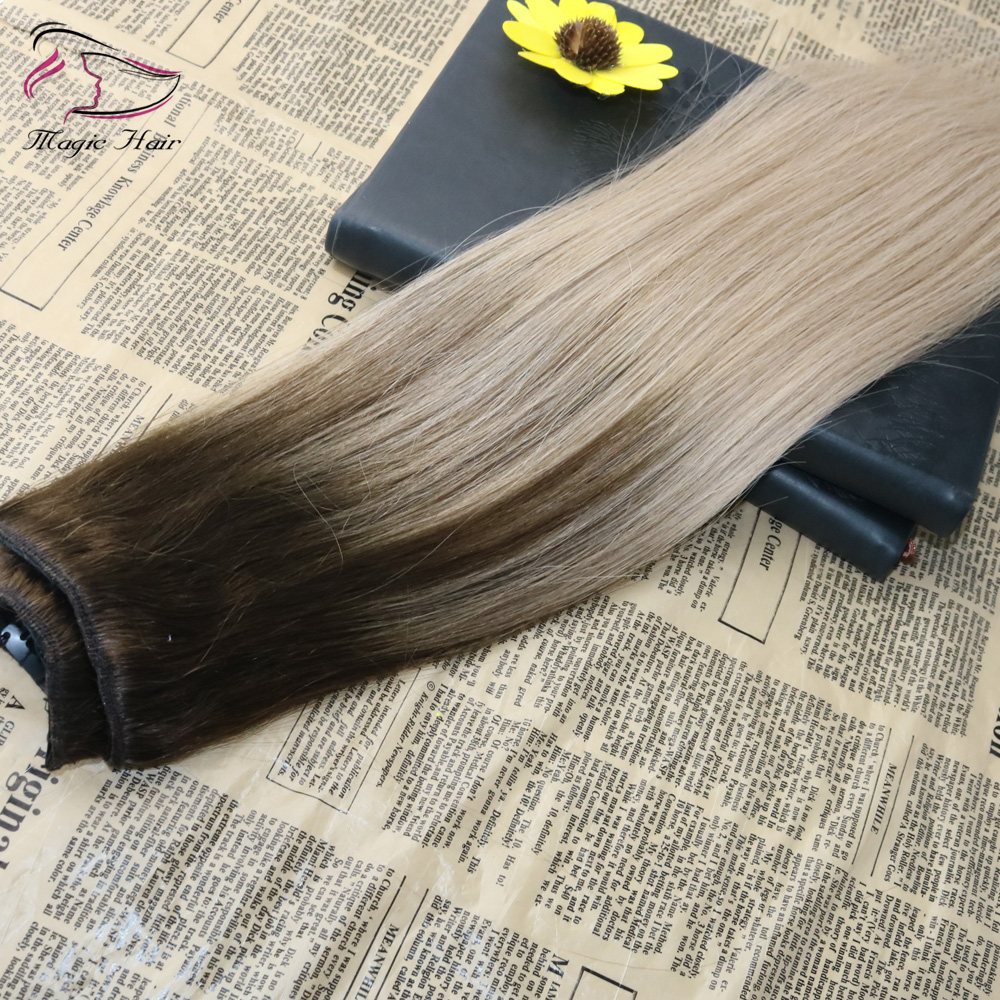 5 Clips One Piece Clip In Human Hair Extensions With Lace Straight Brazilian Virgin Hair Ombre Balayage Color #4 Fading To #18 70grams