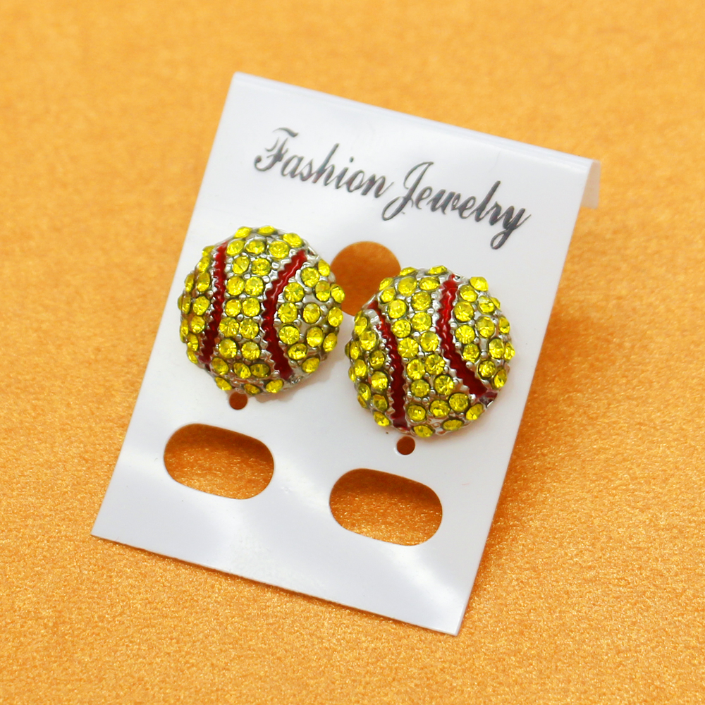 Rhinestone round yellow softball stud earrings Mom's gift softball fashion earring dangles hook 
Rhinestone round yellow softball stud earrings Mom's gift softball fashion earring dangles hook