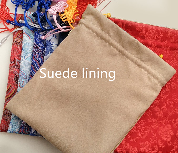 Chinese knot Tassel Extra Large Silk Brocade Bag Drawstring Craft Bags Gift Pouches Suede lining Jewelry Storage Bag 20x25cm