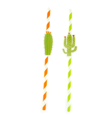 Cactus Paper Drinking Straws Disposable Paper Straws Party Supplies With Attach Decor Party Bar Cocktail Drink Card Print 100 pcs