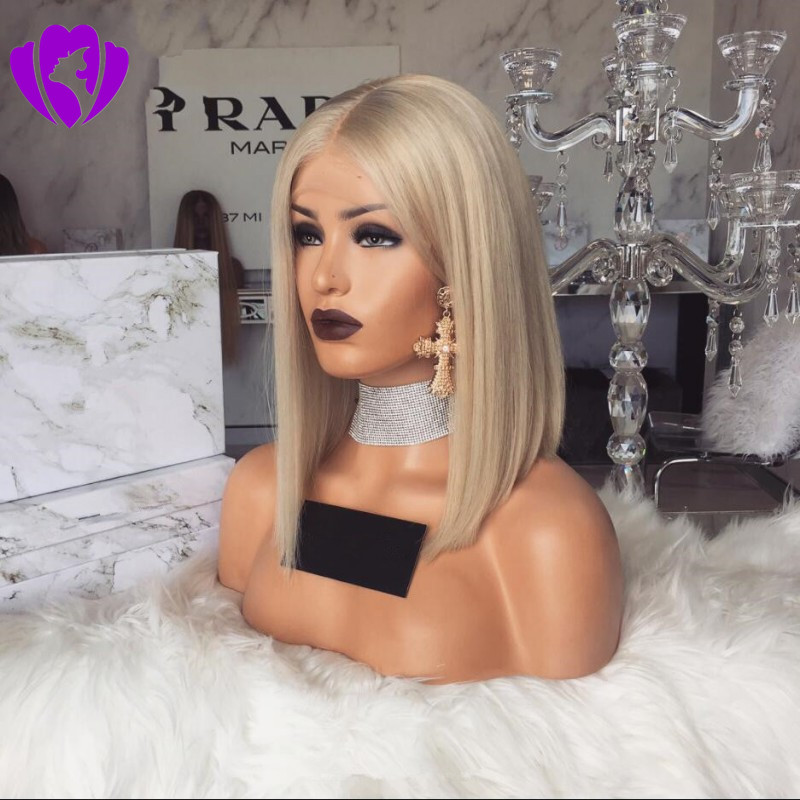 Free shipping Straight Short Blonde Bob wig Middle part Synthetic lace front Wig cosplay heat resistant for Women