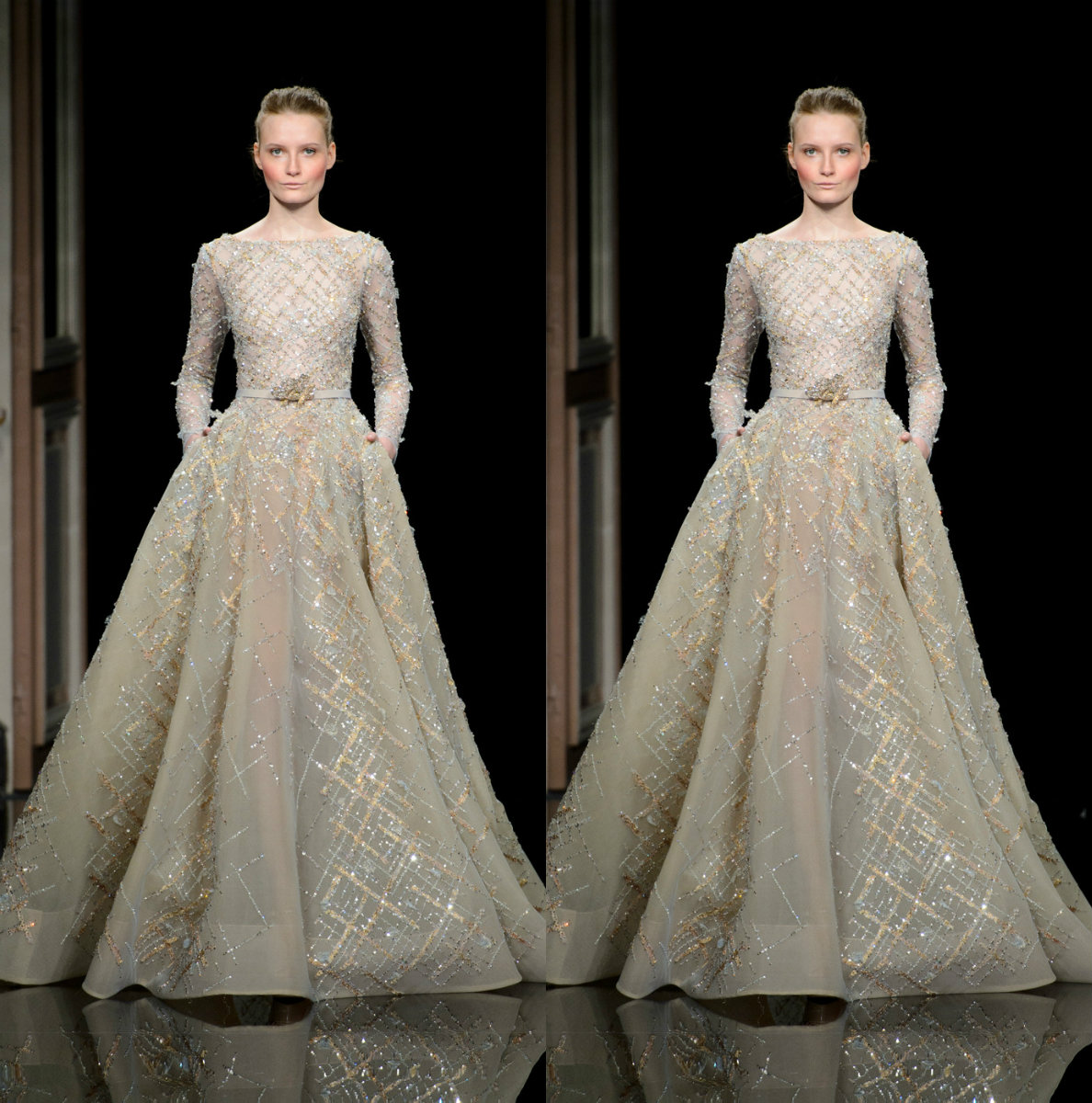 Ziad Nakad Luxury Shiny Prom Dresses A Line Delicate Lace Applique Belt Floor Length Red Carpet Evening Dress Party Gowns Formal Wear