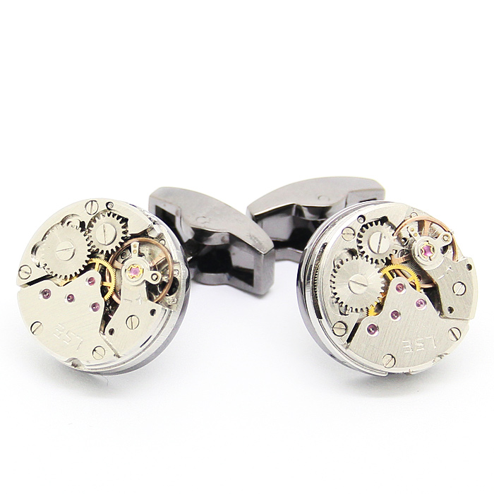 Father Day Men Business Watch Movement Cufflinks of immovable Beour Steampunk Gear Watch Mechanism Cuff links for Mens free box