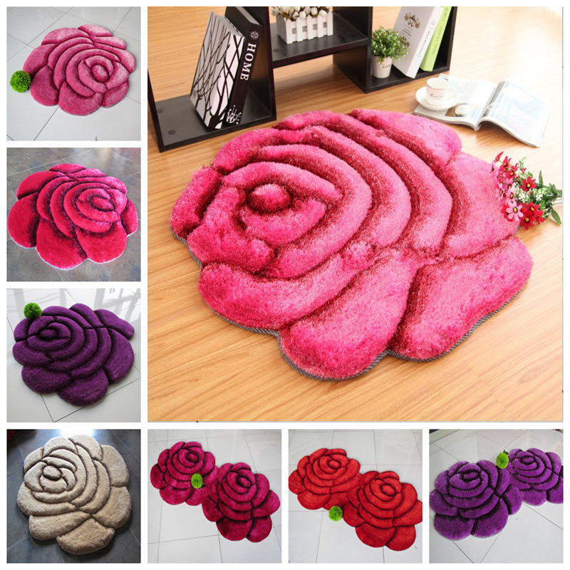3D Printed Solid Flower Shape Bathroom Carpet Rugs 70*70cm Door Pad Floor Mat For Decor Wedding Bedroom Carpets Badmat tapetes
