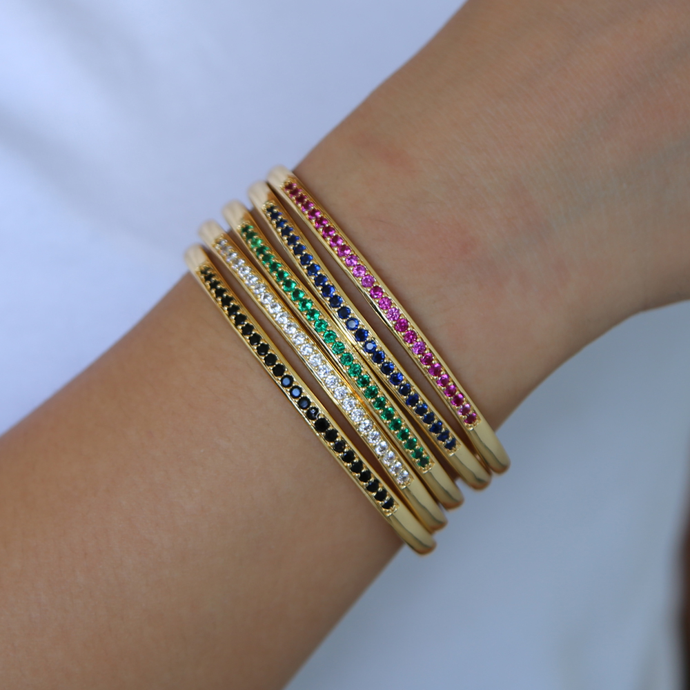 inner diamater 58-60 open adjust bangle bracelet cz paved circle band classic colorful birthstone gold plated women bracelets