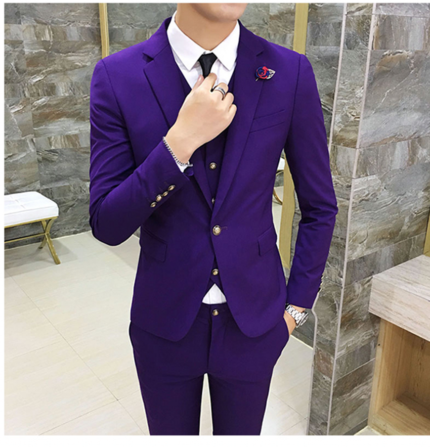 Purple Men Wedding Tuxedos Notch Lapel Center Vent Groom Tuxedos Excellent Men Dinner Prom Blazer 3 Piece Suit(Jacket+Pants+Tie+Vest) 779